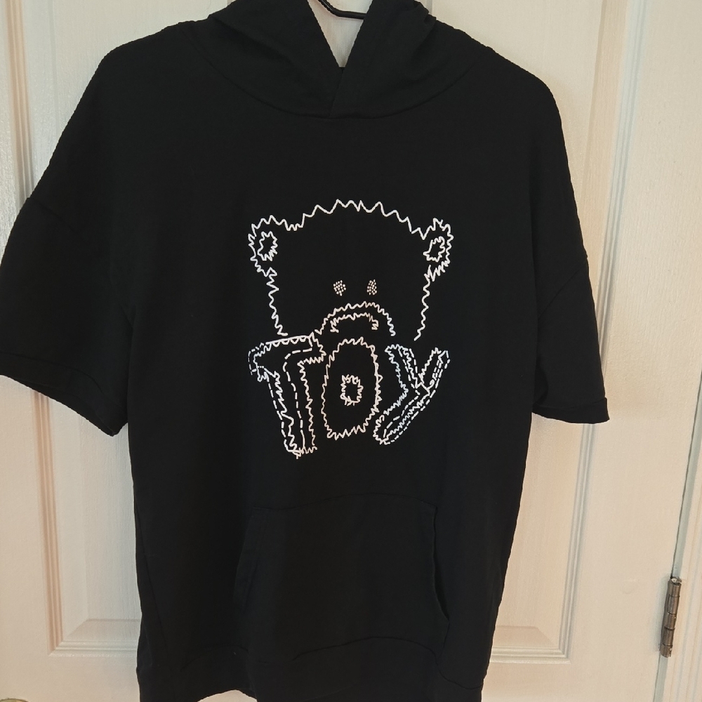 Kids Black Hoodie Tee with 'TOY' Bear Graphic